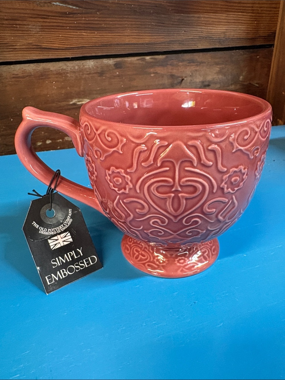 The Old Pottery Company Simply Embossed Pink Mug Footed Ceramic Victorian New